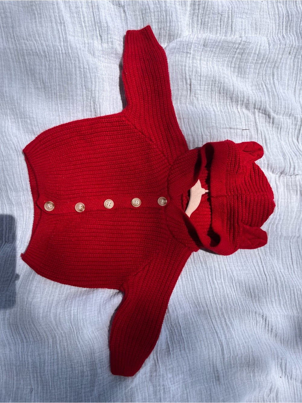 Red bear Knit Baby Hoodie Cardigan